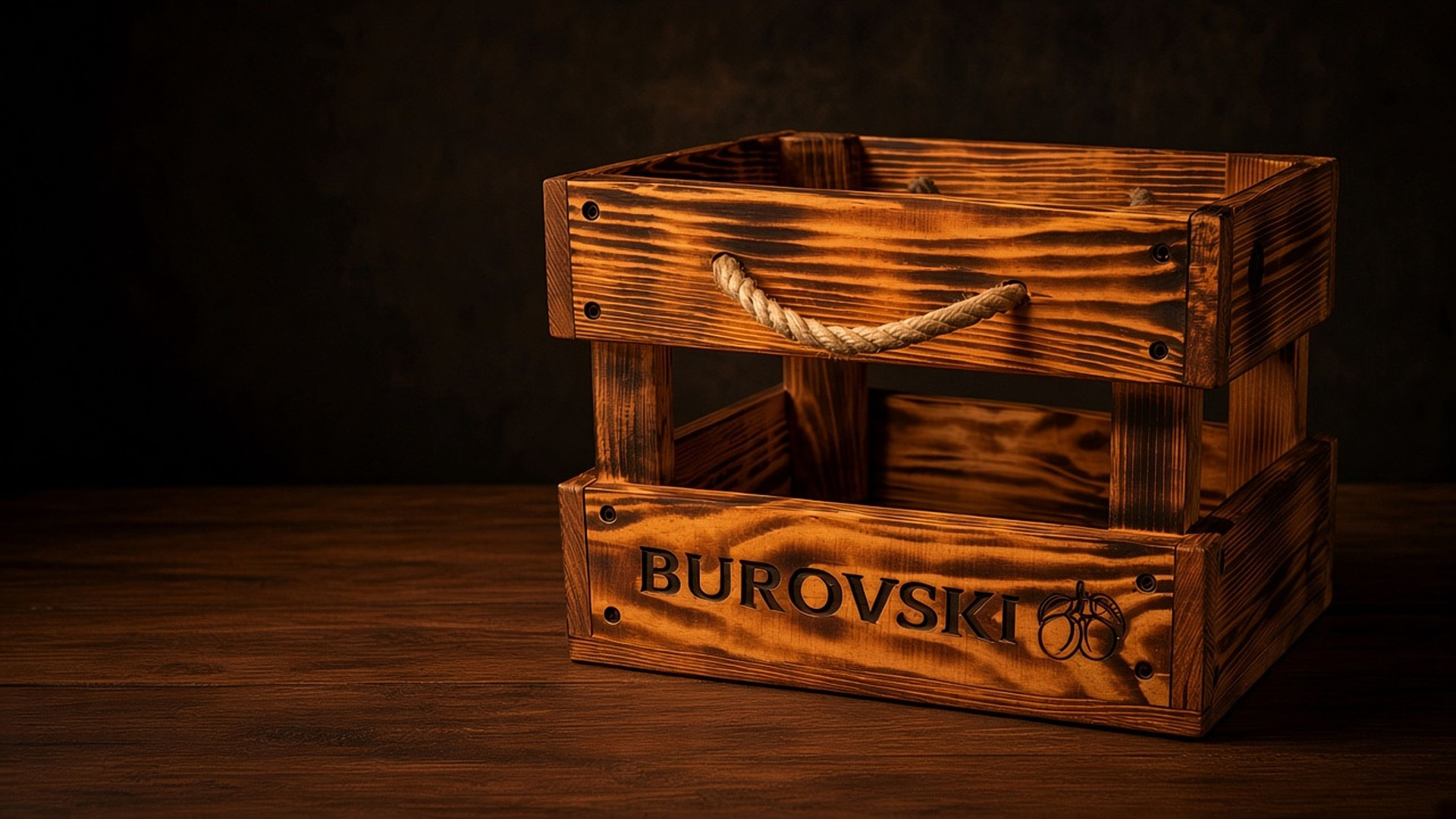 Дрвена гајба Burovski со рачки од јаже